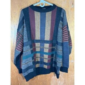 Vintage Unionbay Sweater Men's Large Wool Acrylic Blend Striped Multi Color‎